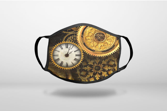 Clocks Clockwork Gold - 3-Ply Reusable Soft Face Mask Covering, Unisex, Cotton Inner Layer