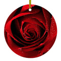 Dew Covered Red Rose Ceramic Ornament