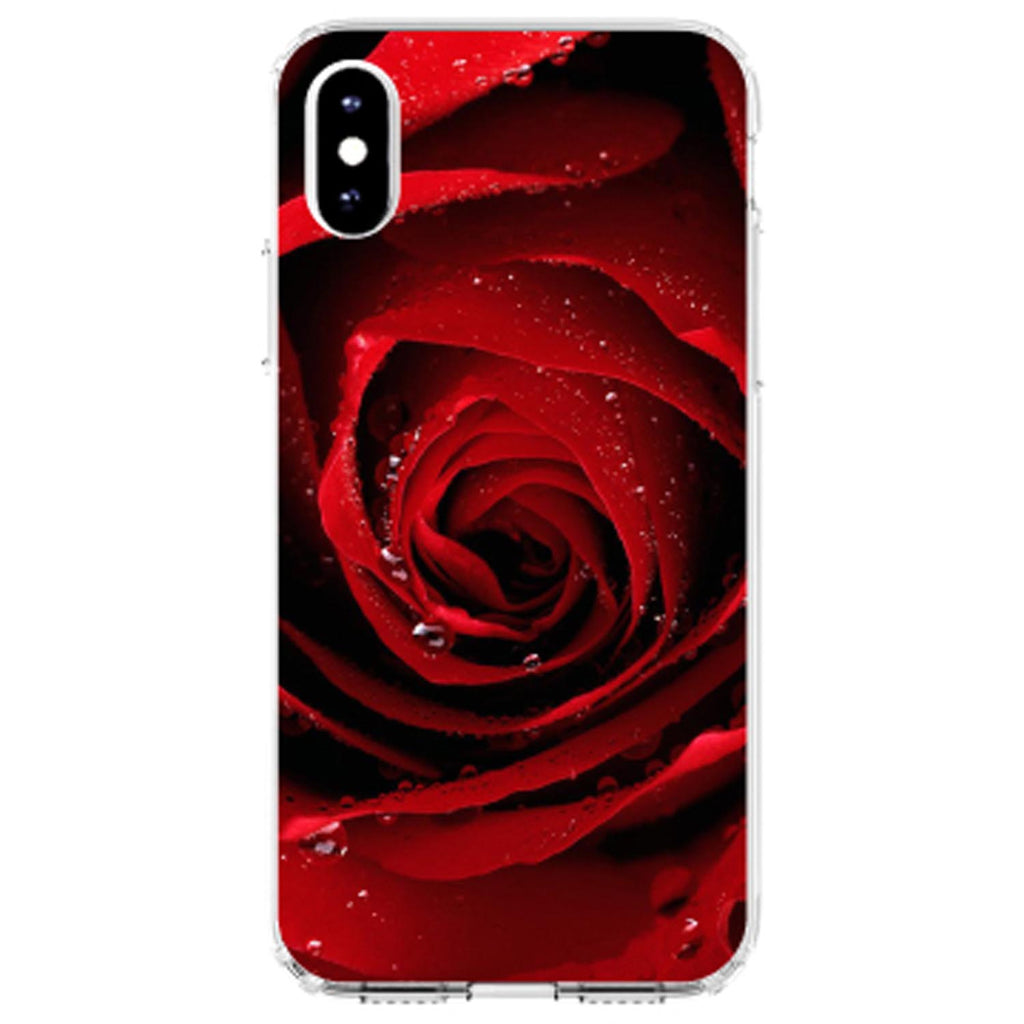 Dew Covered Red Rose Clear Shockproof iPhone Case, view 3