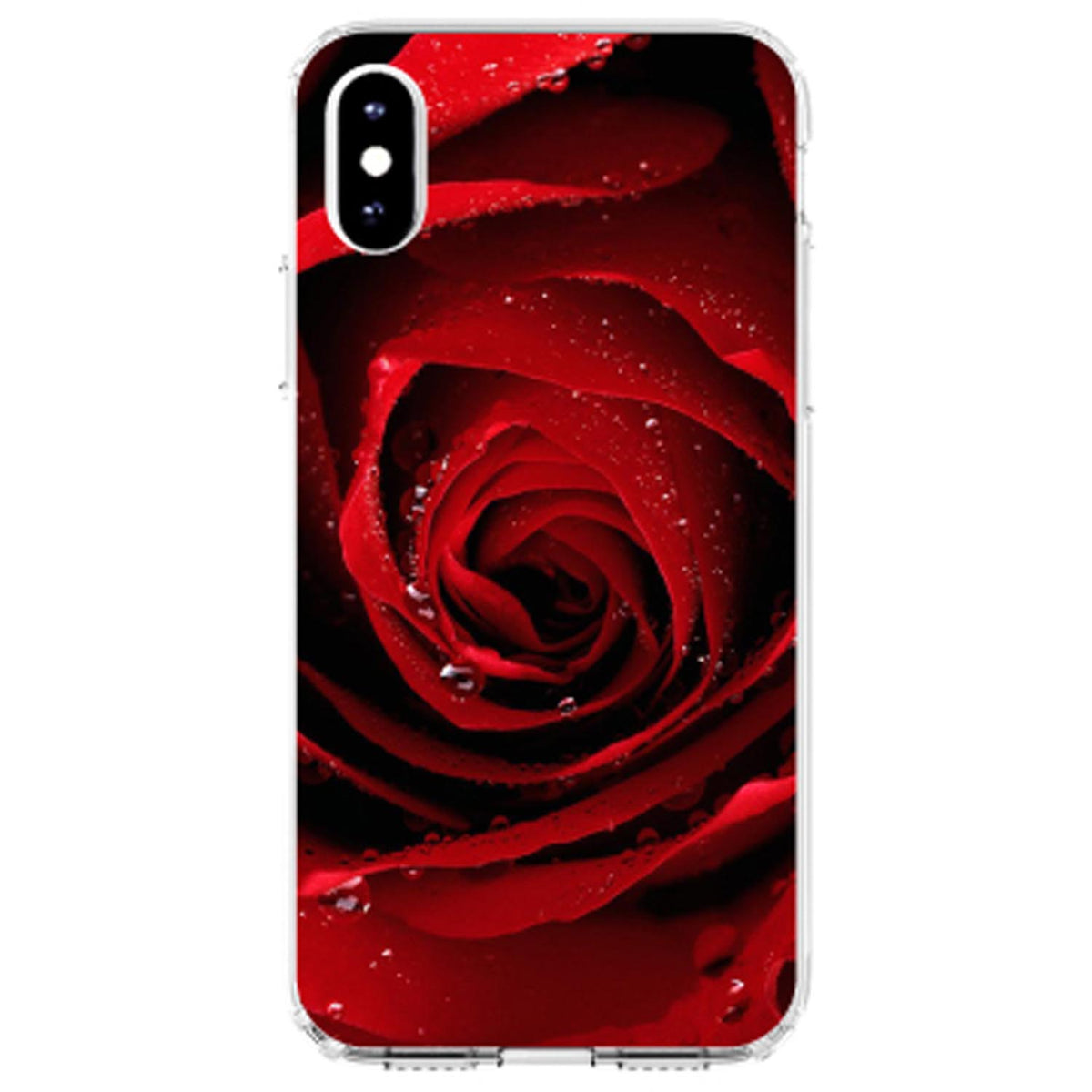 Dew Covered Red Rose Clear Shockproof iPhone Case, view 3