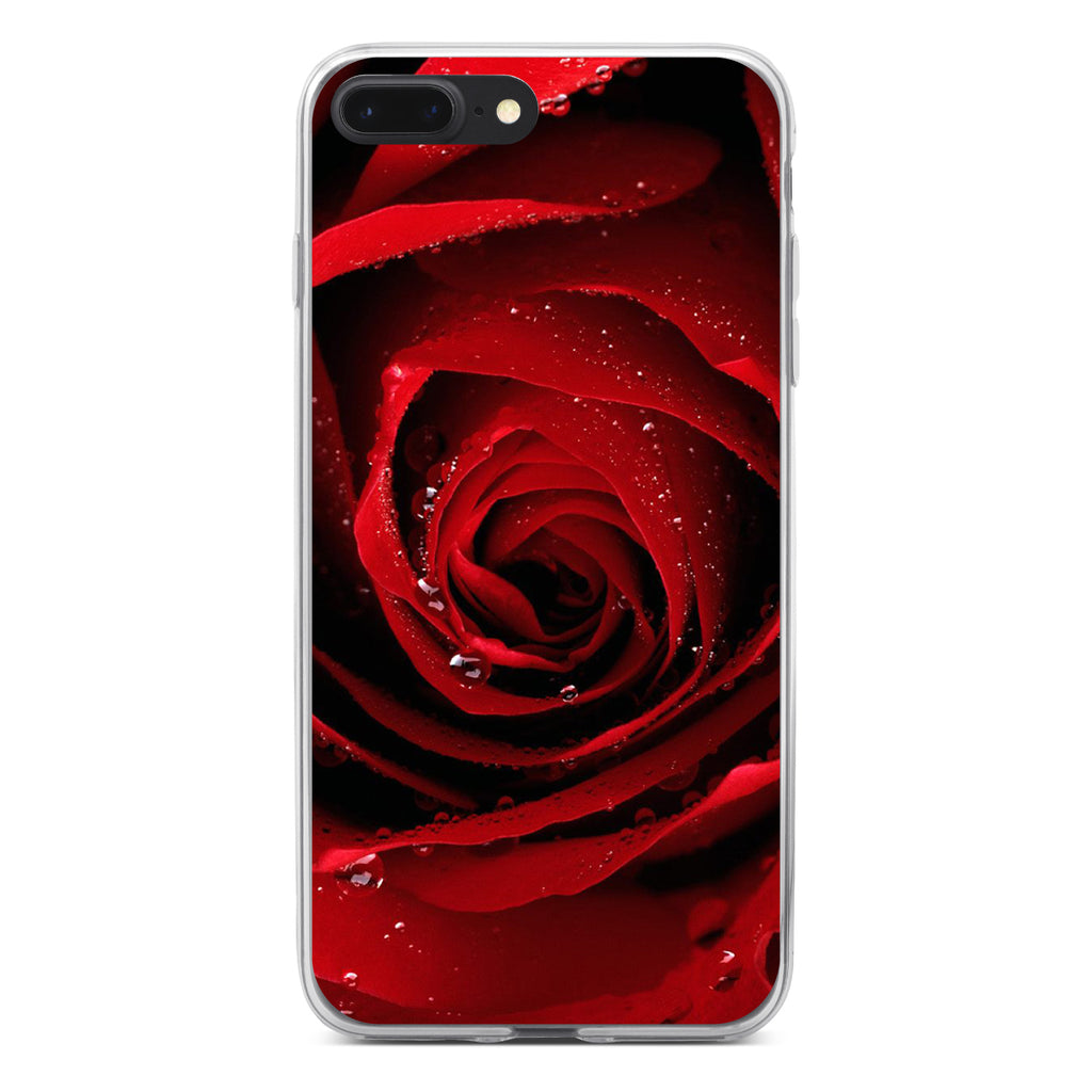 Dew Covered Red Rose Clear Shockproof iPhone Case, view 6