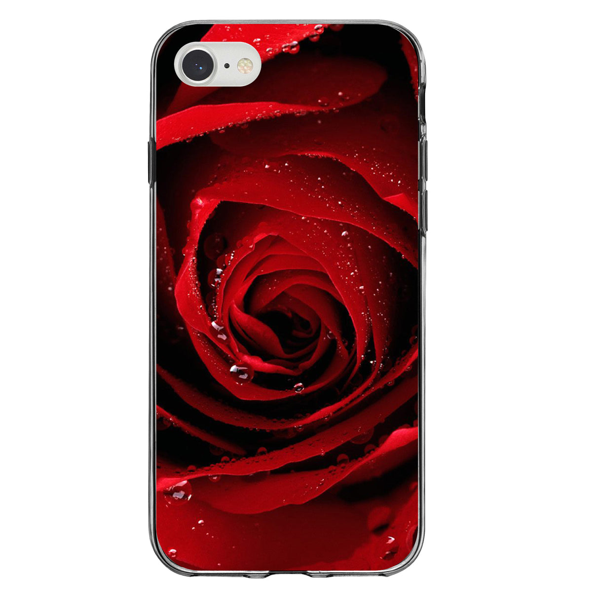 Dew Covered Red Rose Clear Shockproof iPhone Case, view 5