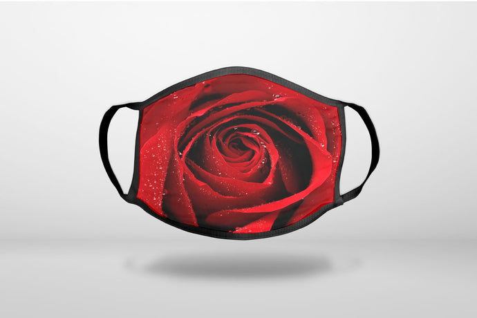 Dew Covered Red Rose - 3-Ply Reusable Soft Face Mask Covering, Unisex, Cotton Inner Layer