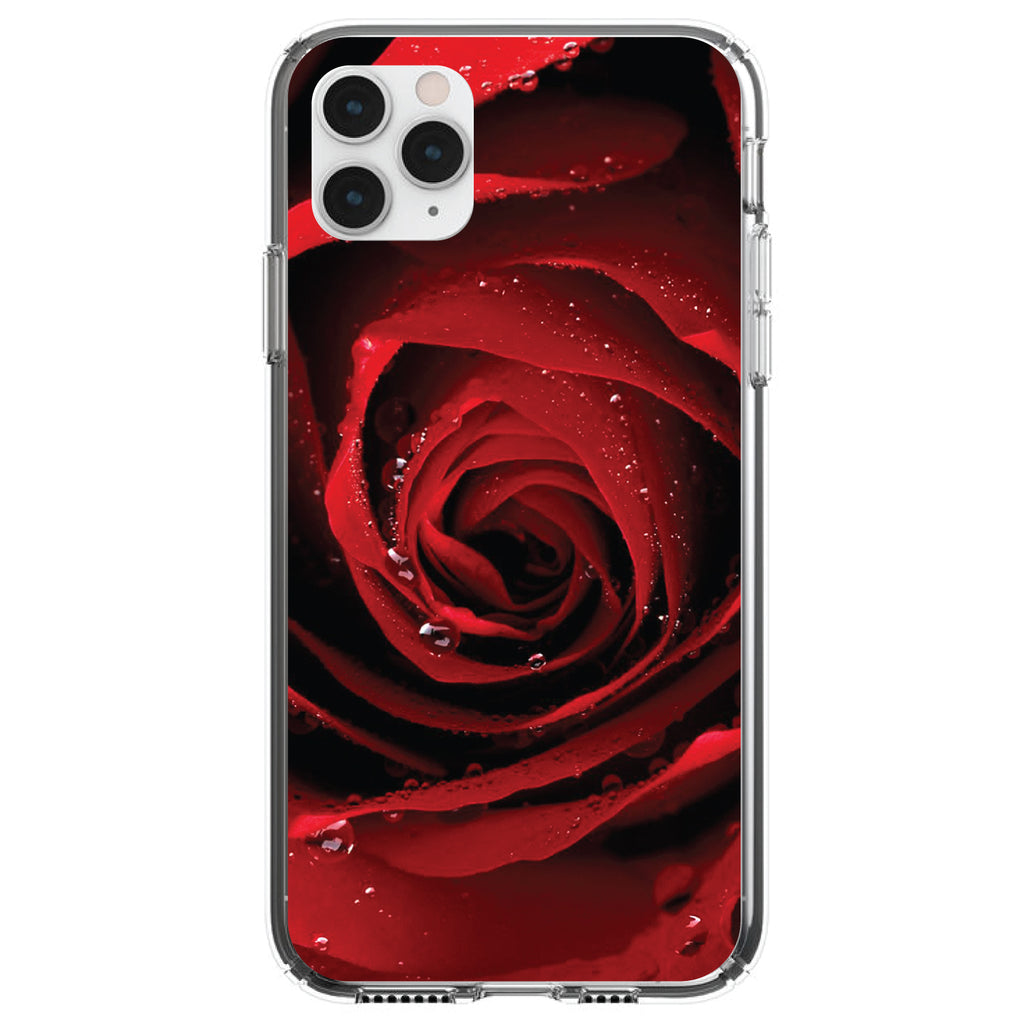 Dew Covered Red Rose Clear Shockproof iPhone Case