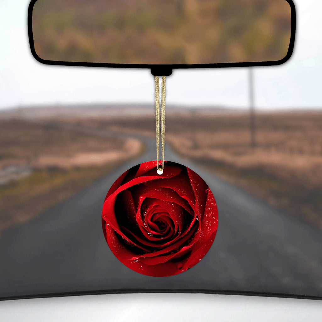 Dew Covered Red Rose Ceramic Ornament, view 3