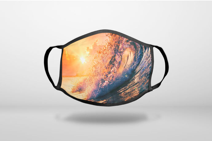 Ocean Wave Sunset - 3-Ply Reusable Soft Face Mask Covering, Unisex, Cotton Inner Layer