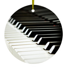 DistinctInk® Hanging Ceramic Christmas Tree Ornament with Gold String - Great Gift / Present - 2 3/4 inch Diameter - Piano Keys Keyboard