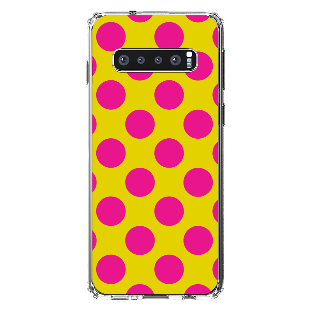 Yellow Hot Pink Polka Dots Clear Shockproof iPhone Case, view 16