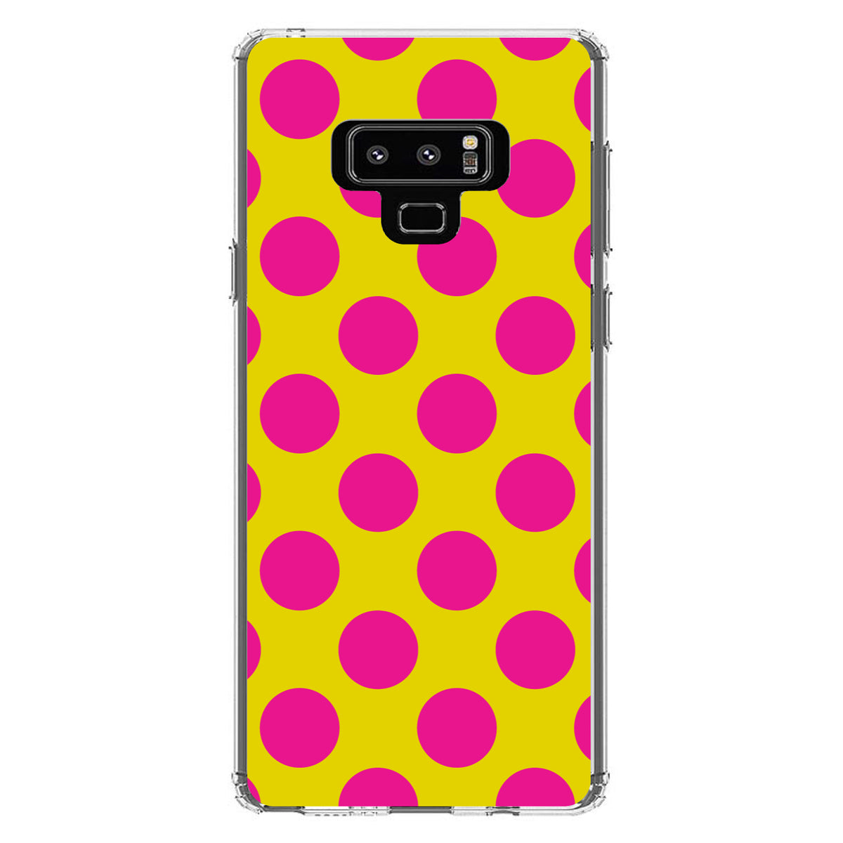Yellow Hot Pink Polka Dots Clear Shockproof iPhone Case, view 11