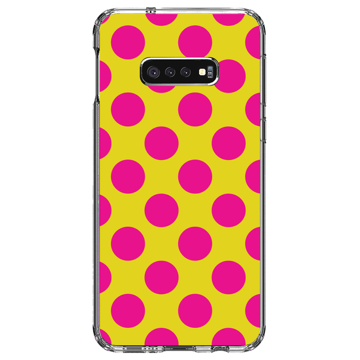 Yellow Hot Pink Polka Dots Clear Shockproof iPhone Case, view 18