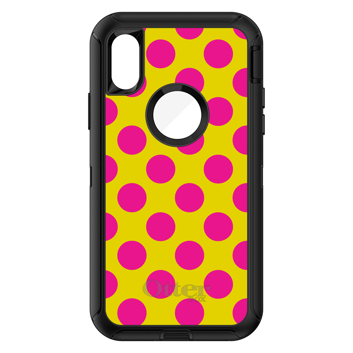 Yellow Hot Pink Polka Dots OtterBox Defender Case for iPhone & Galaxy, view 3