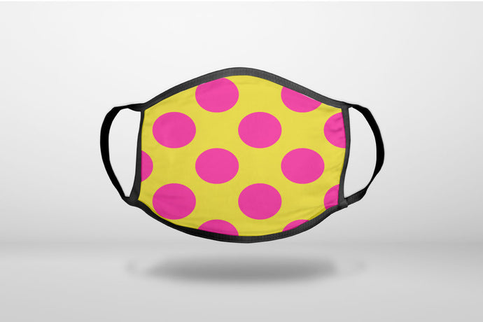Yellow Hot Pink Polka Dots - 3-Ply Reusable Soft Face Mask Covering, Unisex, Cotton Inner Layer