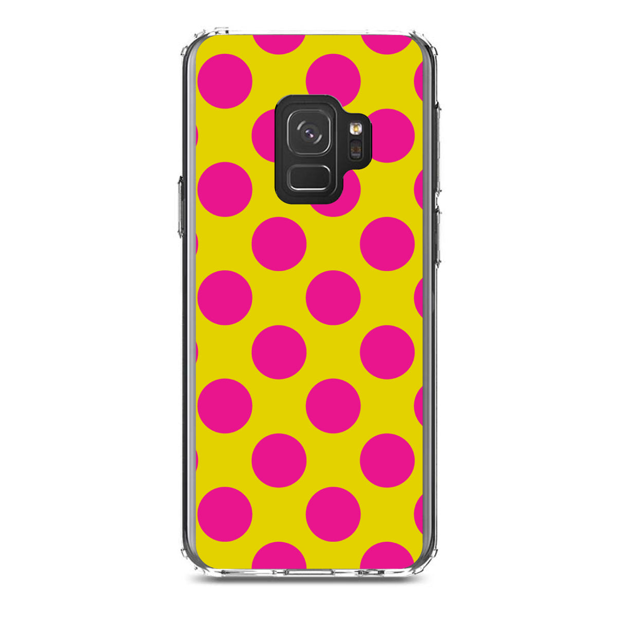 Yellow Hot Pink Polka Dots Clear Shockproof iPhone Case, view 19
