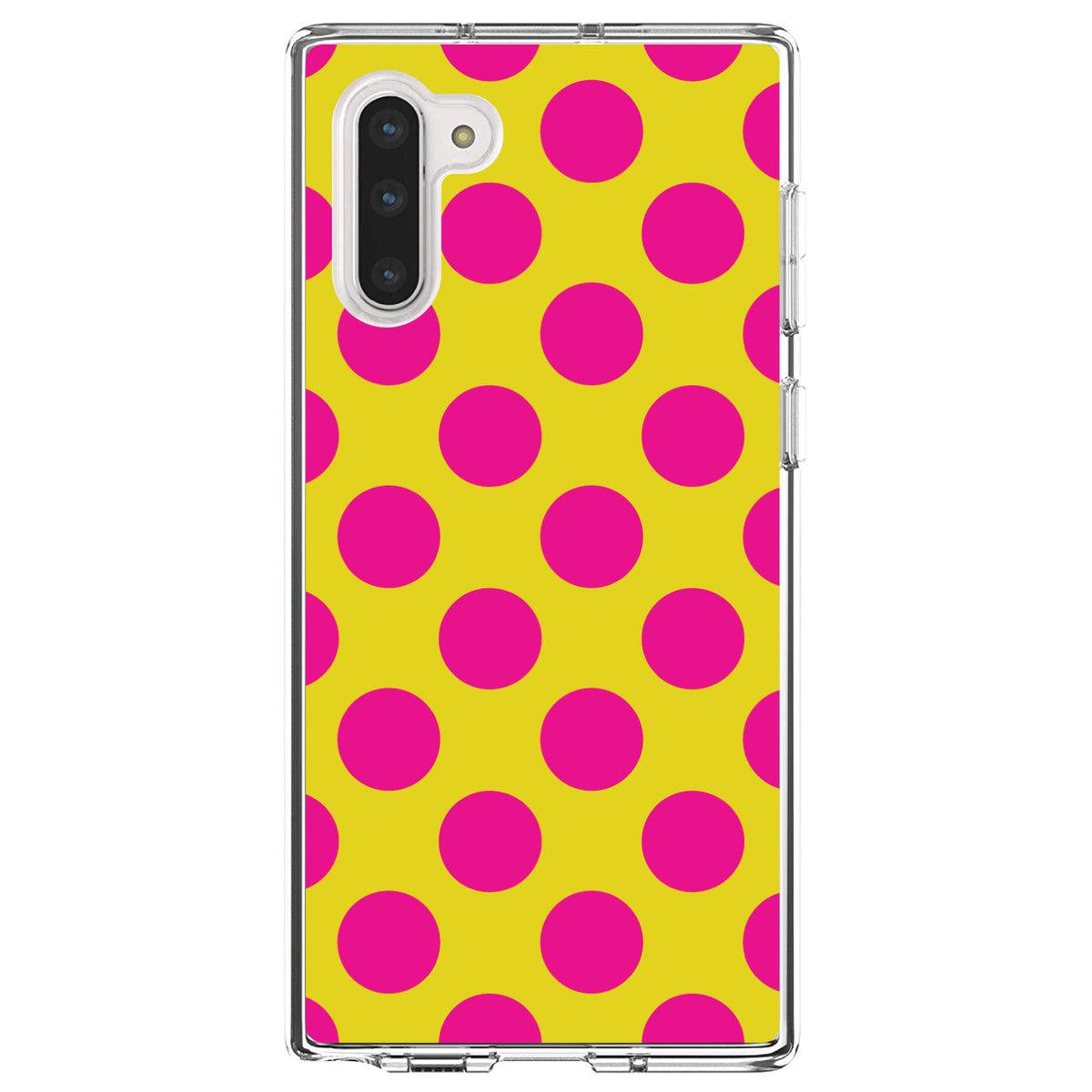 Yellow Hot Pink Polka Dots Clear Shockproof iPhone Case, view 9