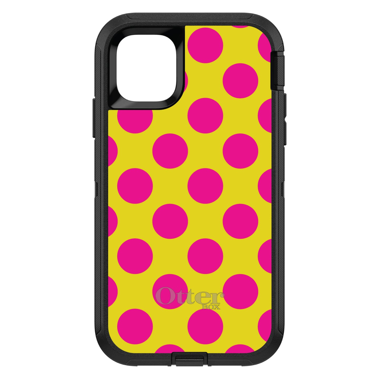 DistinctInk™ OtterBox Defender Series Case for Apple iPhone / Samsung Galaxy / Google Pixel - Yellow Hot Pink Polka Dots