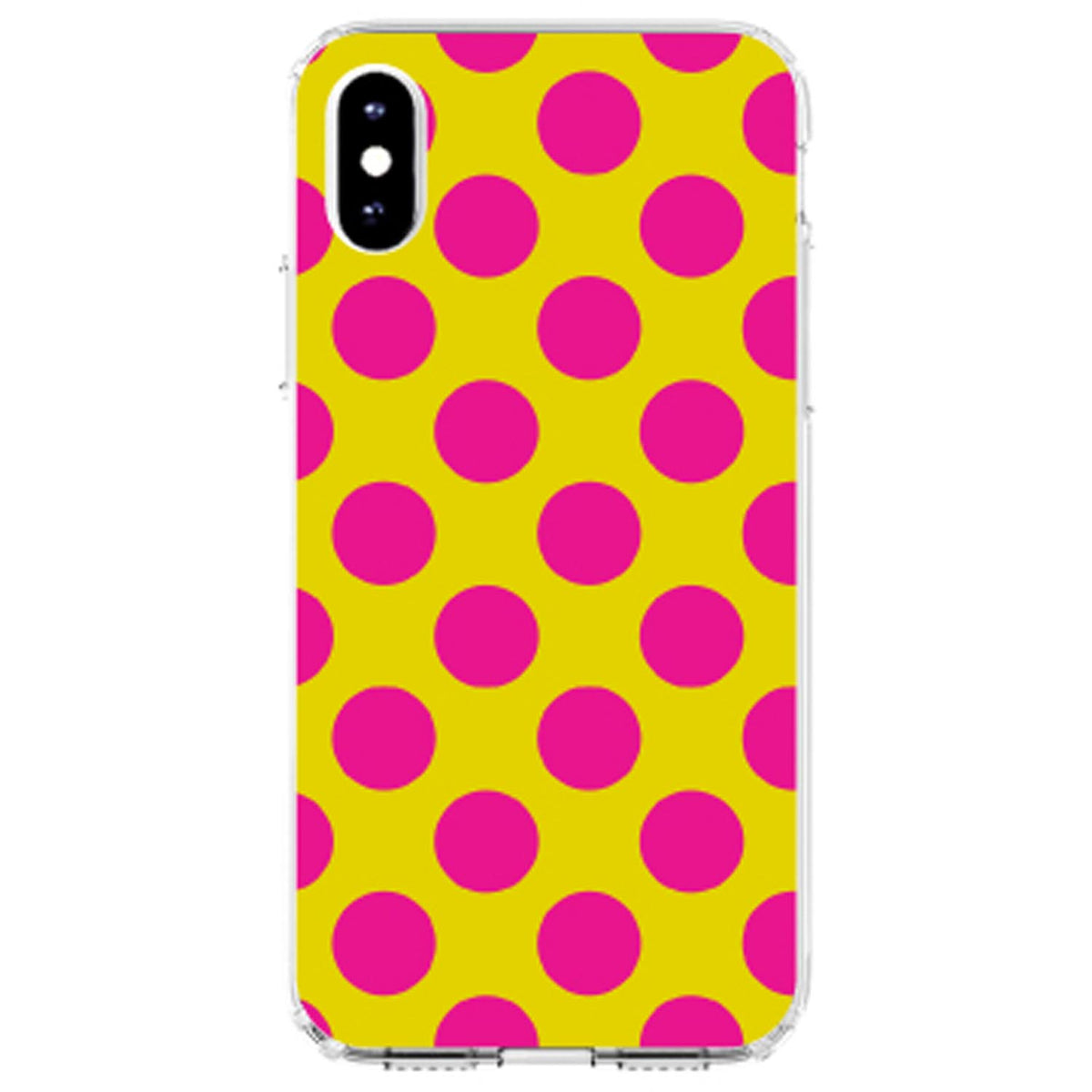 Yellow Hot Pink Polka Dots Clear Shockproof iPhone Case, view 4