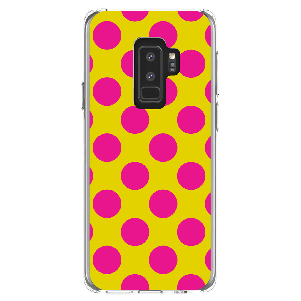 Yellow Hot Pink Polka Dots Clear Shockproof iPhone Case, view 20