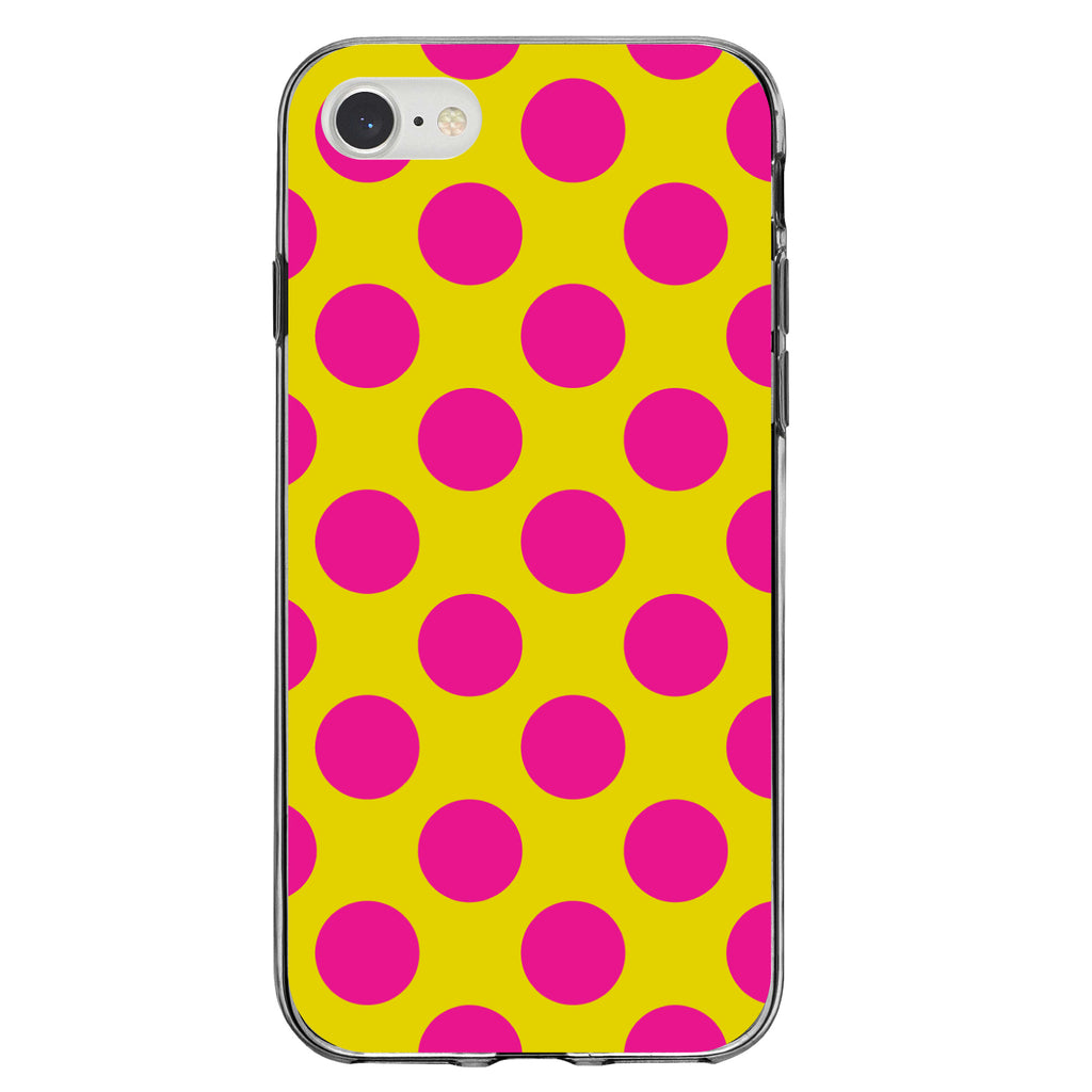 Yellow Hot Pink Polka Dots Clear Shockproof iPhone Case, view 5
