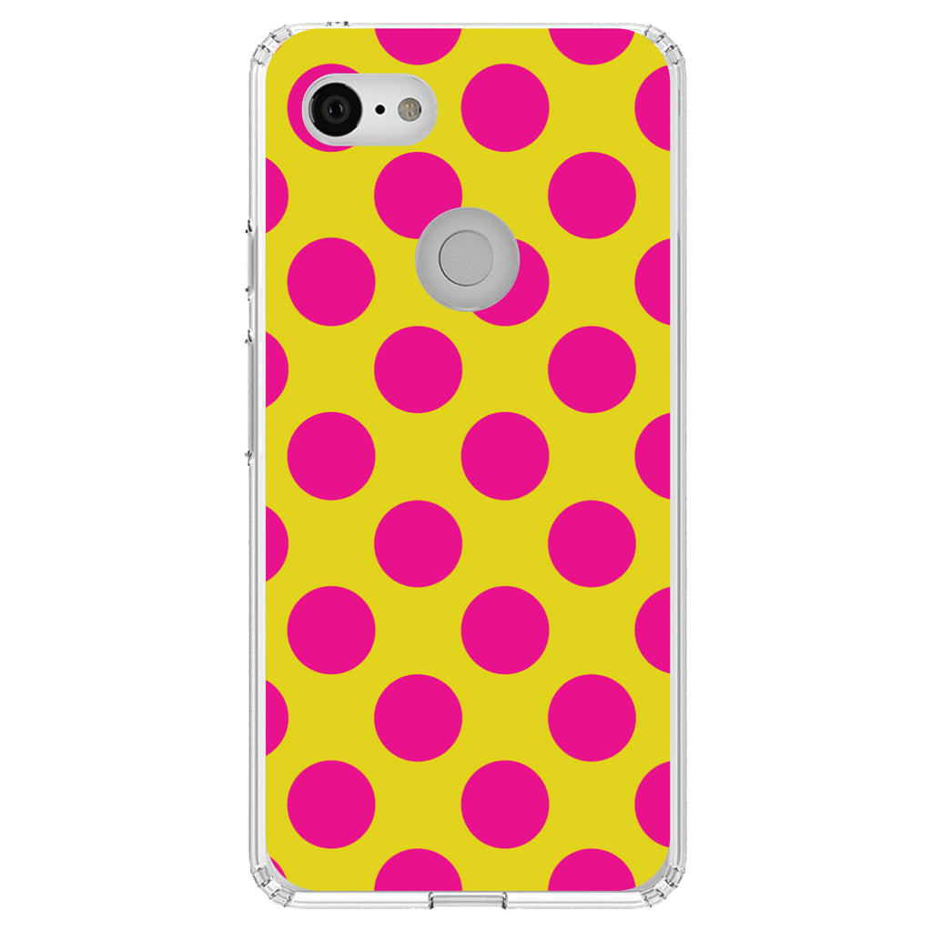 Yellow Hot Pink Polka Dots Clear Shockproof iPhone Case, view 22