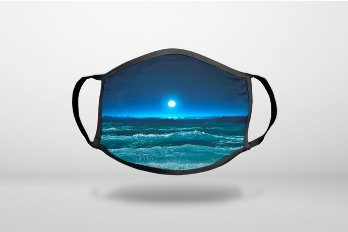 Moonlit Ocean Waves - 3-Ply Reusable Soft Face Mask Covering, Unisex, Cotton Inner Layer