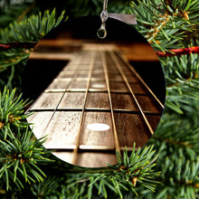 DistinctInk® Hanging Ceramic Christmas Tree Ornament with Gold String - Great Gift / Present - 2 3/4 inch Diameter - Guitar Strings Neck