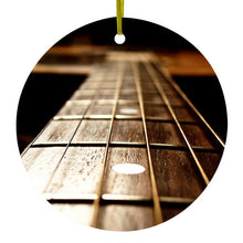 DistinctInk® Hanging Ceramic Christmas Tree Ornament with Gold String - Great Gift / Present - 2 3/4 inch Diameter - Guitar Strings Neck