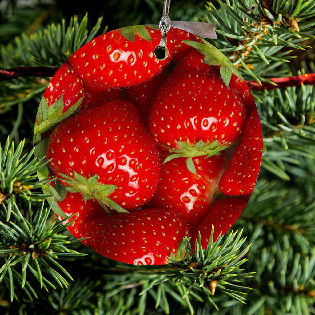 Bright Red Strawberries Ceramic Ornament, view 2