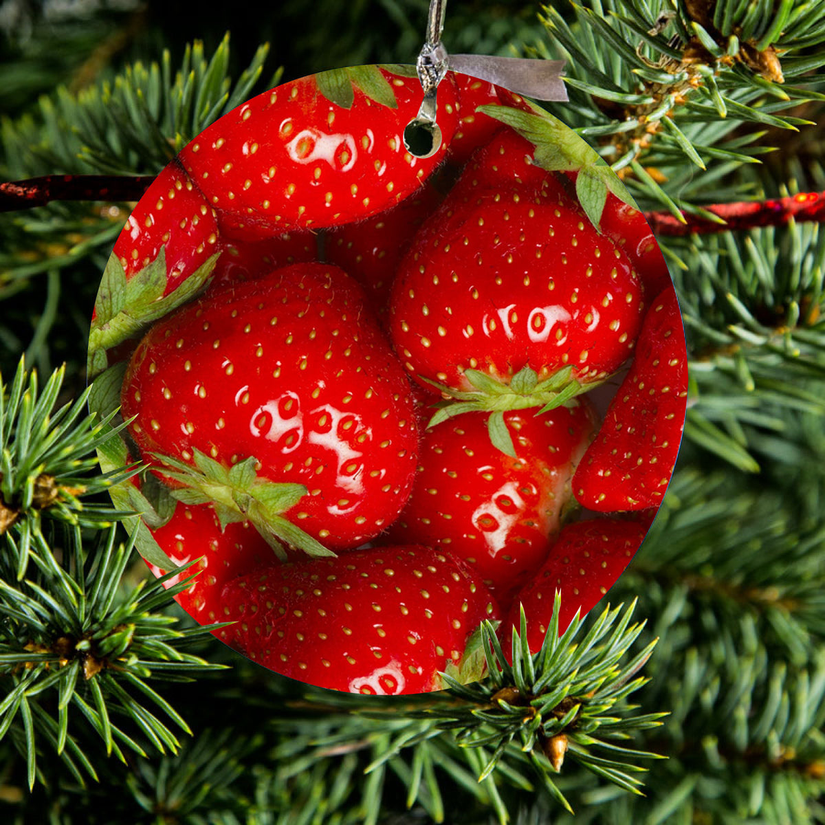 Bright Red Strawberries Ceramic Ornament, view 2