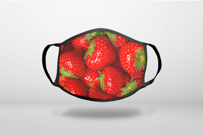 Bright Red Strawberries - 3-Ply Reusable Soft Face Mask Covering, Unisex, Cotton Inner Layer