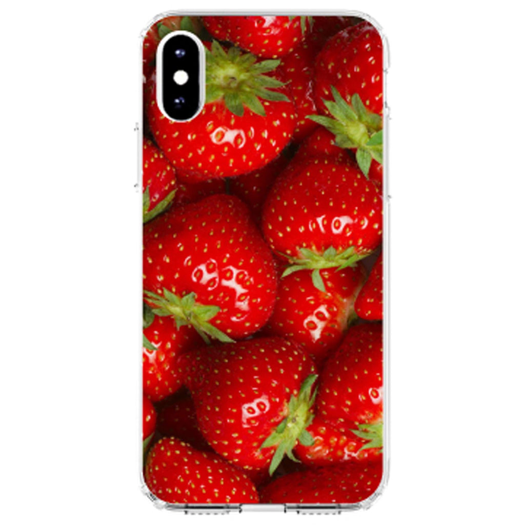 Bright Red Strawberries Clear Shockproof iPhone Case, view 2