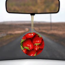 DistinctInk® Hanging Ceramic Christmas Tree Ornament with Gold String - Great Gift / Present - 2 3/4 inch Diameter - Bright Red Strawberries