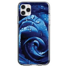 DistinctInk® Clear Shockproof Hybrid Case for Apple iPhone / Samsung Galaxy / Google Pixel - Blue Dew Covered Rose