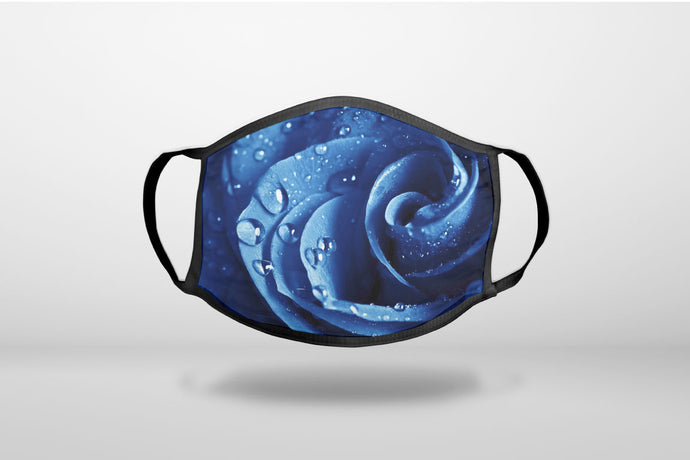 Blue Dew Covered Rose - 3-Ply Reusable Soft Face Mask Covering, Unisex, Cotton Inner Layer