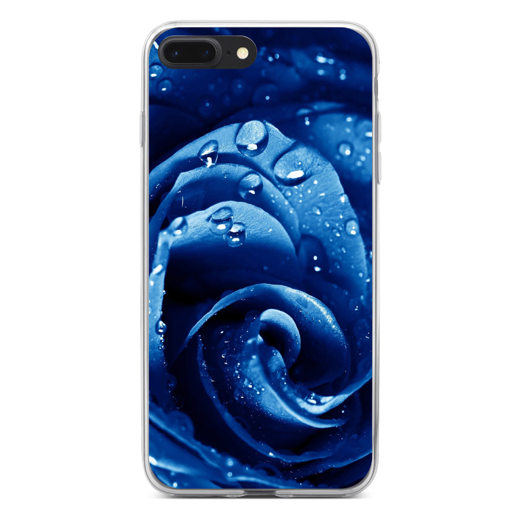 Blue Dew Covered Rose Clear Shockproof iPhone Case, view 6