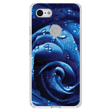 DistinctInk® Clear Shockproof Hybrid Case for Apple iPhone / Samsung Galaxy / Google Pixel - Blue Dew Covered Rose