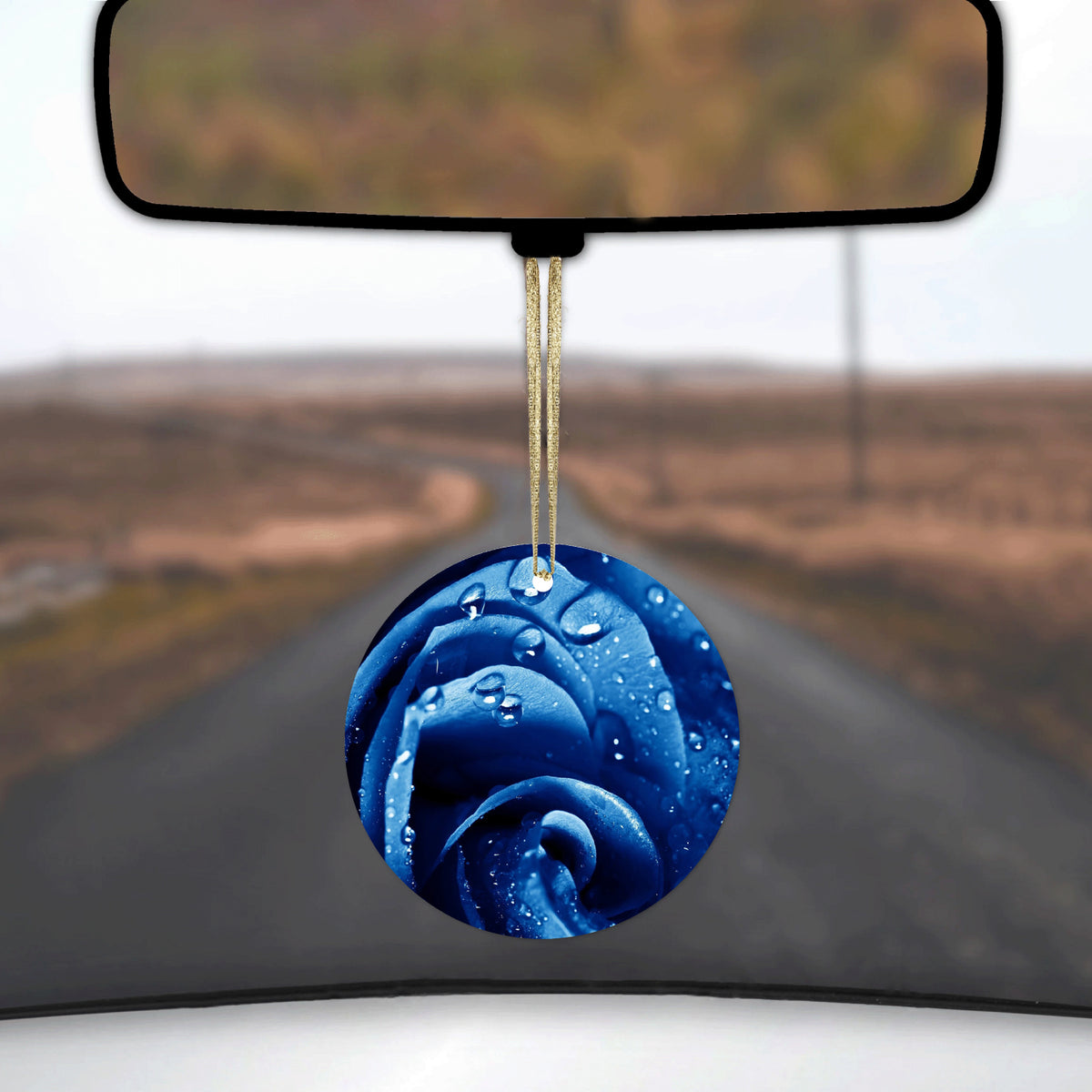 Blue Dew Covered Rose Ceramic Ornament, view 3