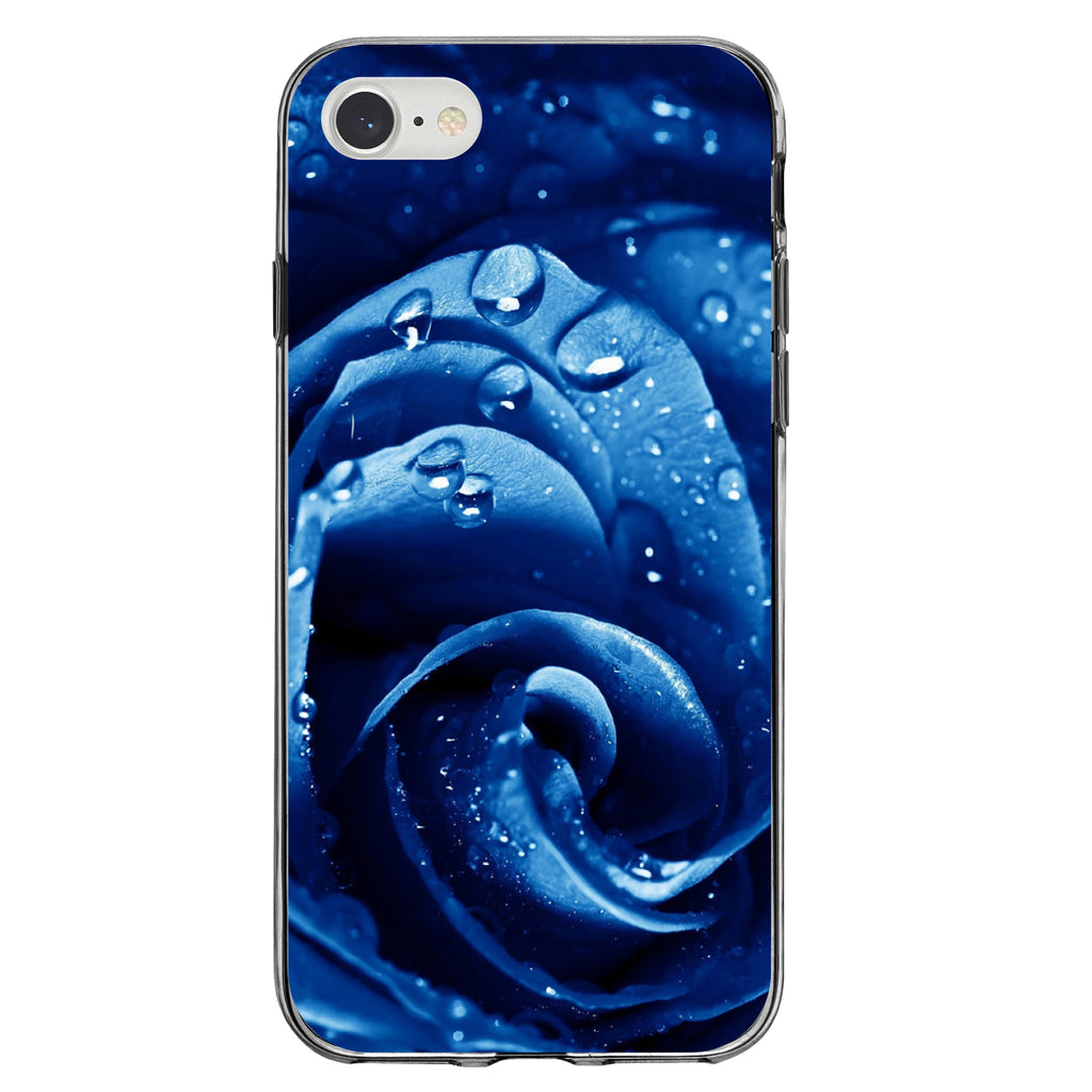 Blue Dew Covered Rose Clear Shockproof iPhone Case, view 5