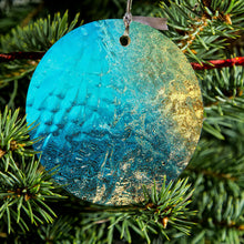 DistinctInk® Hanging Ceramic Christmas Tree Ornament with Gold String - Great Gift / Present - 2 3/4 inch Diameter - Colorful Rainbow Waterfall