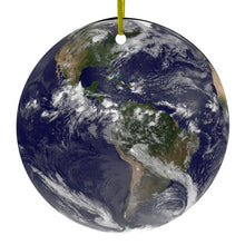 DistinctInk® Hanging Ceramic Christmas Tree Ornament with Gold String - Great Gift / Present - 2 3/4 inch Diameter - Earth Space Western Hemisphere