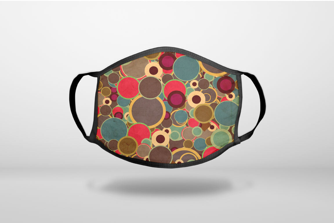Brown Red Yellow Circles - 3-Ply Reusable Soft Face Mask Covering, Unisex, Cotton Inner Layer