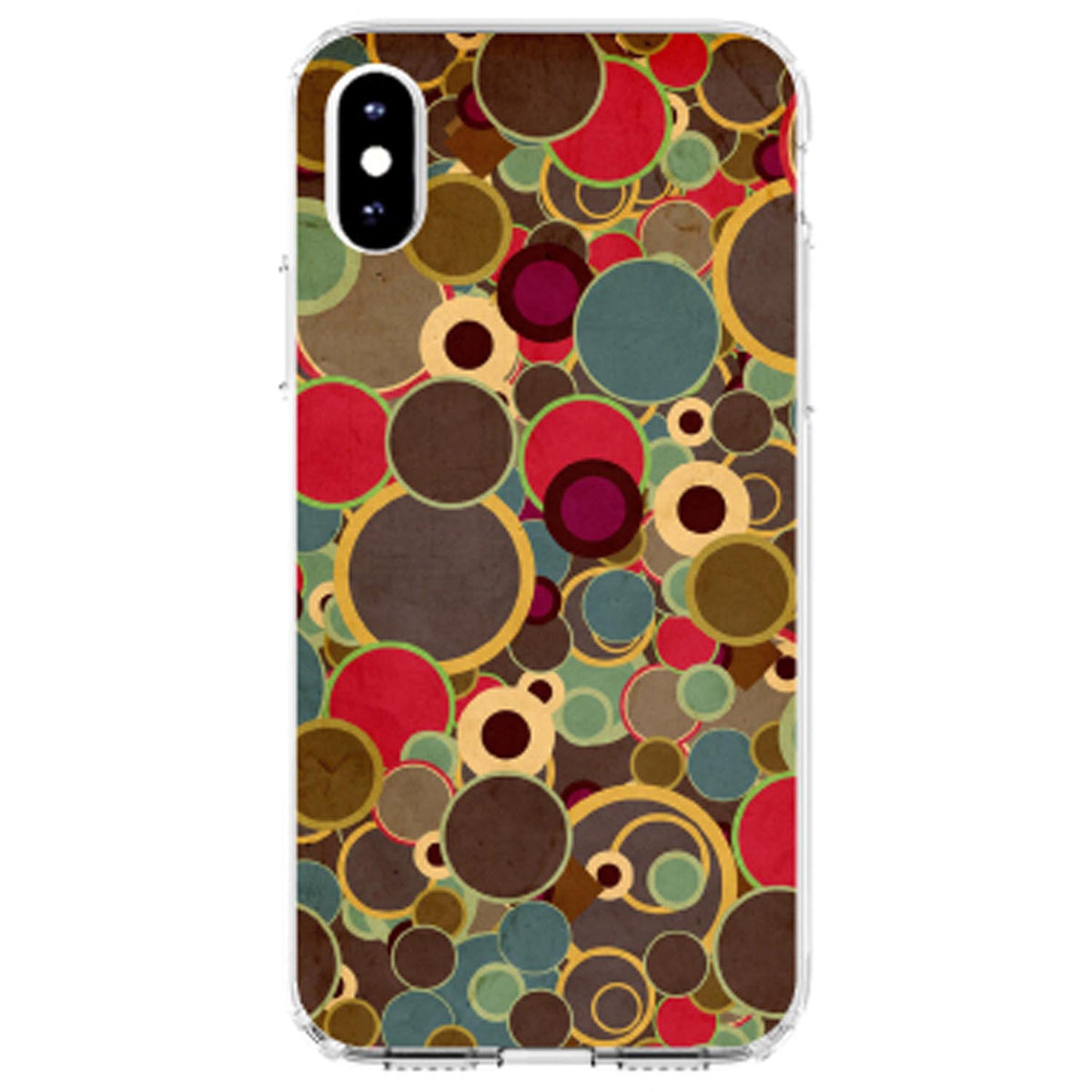 Brown Red Yellow Circles Clear Shockproof iPhone Case, view 2