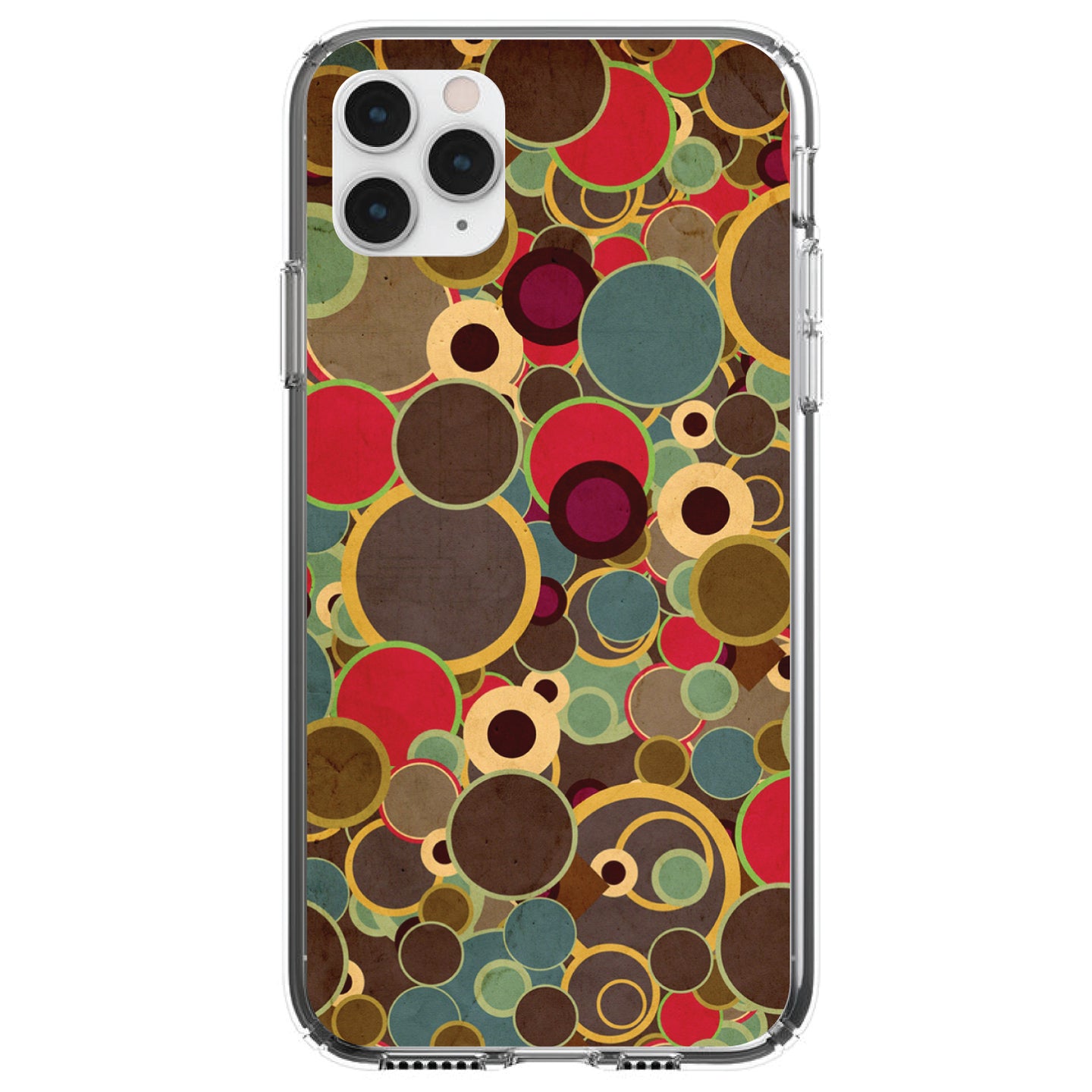 DistinctInk® Clear Shockproof Hybrid Case for Apple iPhone / Samsung Galaxy / Google Pixel - Brown Red Yellow Circles