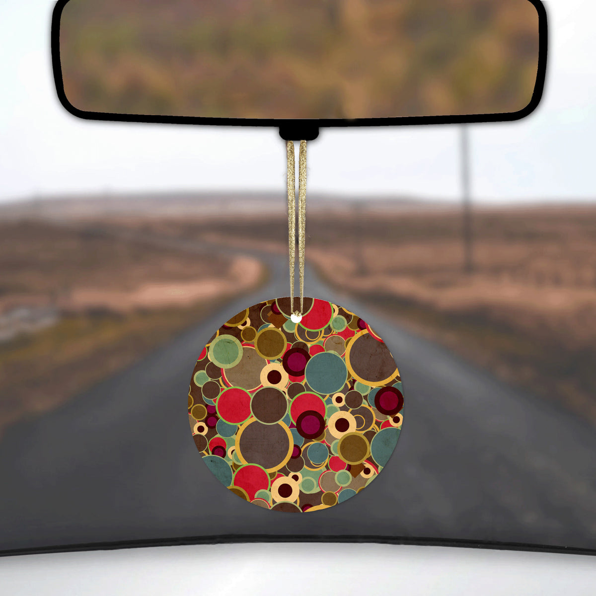 Brown Red Yellow Circles Ceramic Ornament, view 3