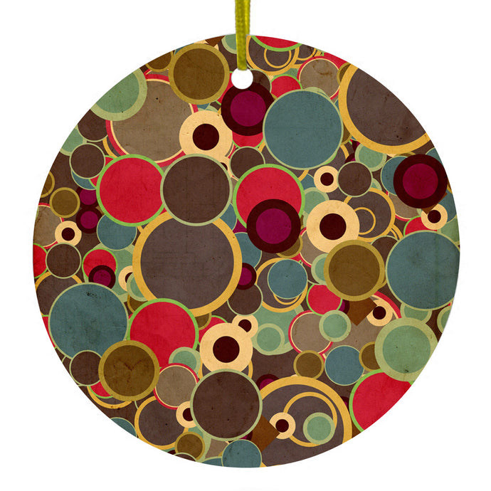Brown Red Yellow Circles Ceramic Ornament