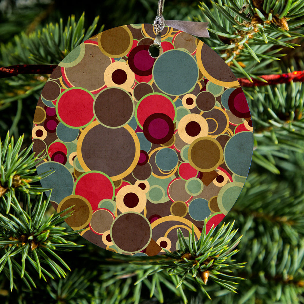 Brown Red Yellow Circles Ceramic Ornament, view 2