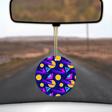 DistinctInk® Hanging Ceramic Christmas Tree Ornament with Gold String - Great Gift / Present - 2 3/4 inch Diameter - Pink Purple Yellow 90s Pattern