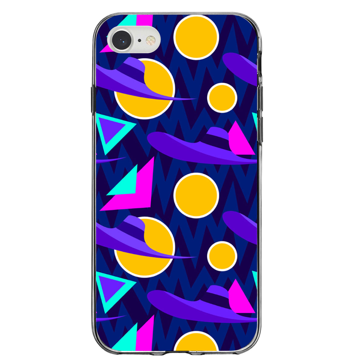 Pink Purple Yellow 90s Pattern Clear Shockproof iPhone Case, view 5