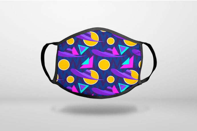 Pink Purple Yellow 90s Pattern - 3-Ply Reusable Soft Face Mask Covering, Unisex, Cotton Inner Layer
