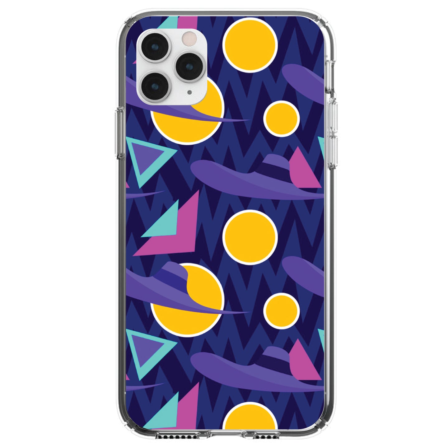 DistinctInk® Clear Shockproof Hybrid Case for Apple iPhone / Samsung Galaxy / Google Pixel - Pink Purple Yellow 90s Pattern