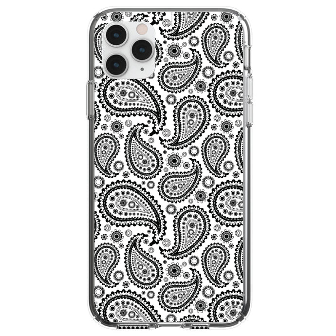 DistinctInk® Clear Shockproof Hybrid Case for Apple iPhone / Samsung Galaxy / Google Pixel - Black & White Paisley